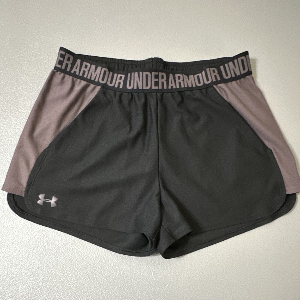 Under Armour HeatGear Women’s Black/Purple Colorblock Athletic Shorts Elastic M